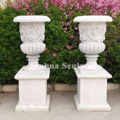 China Europe Hand Carved Pedestal Stone Polishing Marble Flower Pot for sale