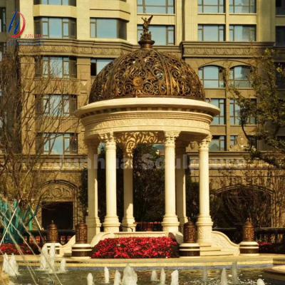 China Modern Luxury Outdoor Garden Gazebo Designs White Marble Gazebo With Bronze Roof for sale