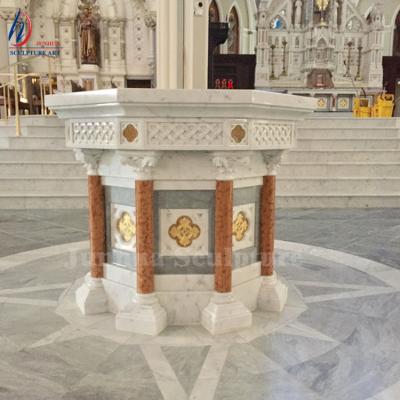 China Wholesale Eurepean Hand Carved Real Marble Church Christian Religious Baptism Font For for sale