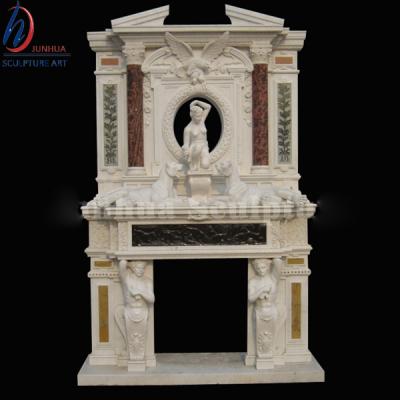 China Durable And Artistic Indoor Freestanding White Natural Marble Stone Fireplaces for sale