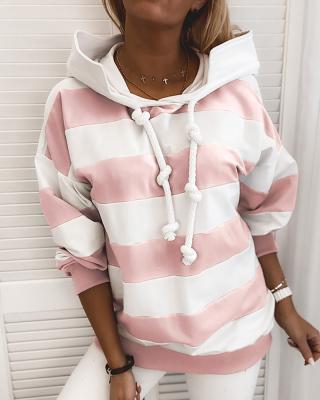 China ZN Autumn Stripe Fabric Organic Cotton Anti-wrinkle Suction String Women's Long Sleeve Hoodies And Sweatshirts for sale