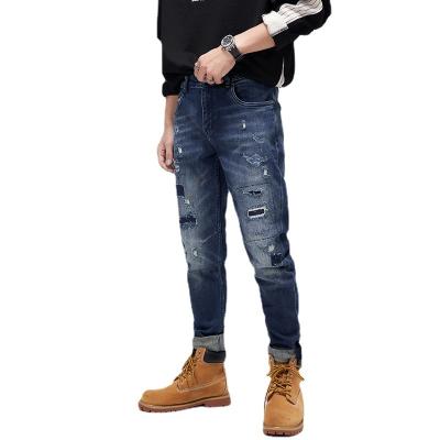 China ZN QUICK DRY new style jeans pants knit casual cargo hole elastic with pockets plus size mens pants for sale