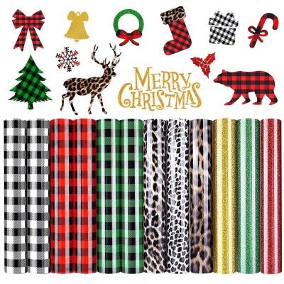 China Garment Christmas Heat Transfer Lattice Vinyl 12 Sheets 25cm x 30cm PU HTV Glitter Vinyl Christmas Heat Press Vinyl Suitable for T-shirt for sale