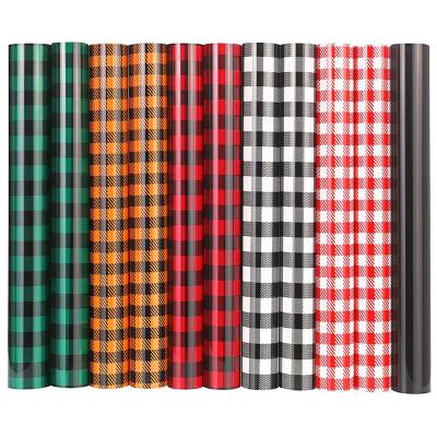 China Garment Heat Transfer Vinyl HTV Buffalo Plaid 11 Sheets Vinyl T-shirt Fabric Craft Pattern, PU HTV Bundle Vinyl for Cricut for sale