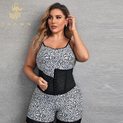 China New Breathable Waist Trainer Corset Leopard Mesh Shapewear Seamless Tummy Control Diet Overalls Bodysuit Women for sale