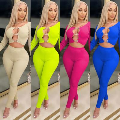 China Anti-wrinkle Fashion Sets Trendy Women's Clothing Crop Top Clothes Long Sleeve Plus Size 2 Piece Pants Set for sale