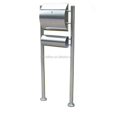 China Stainless Steel Free Standing Round Mailbox With Newspaper Rack Letter Box for sale