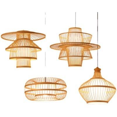 China Combination Asian Living Room Rattan Bamboo Lamp Dining Decor Creative Home Art Indoor Staircase Pendant Lamp Shade for sale