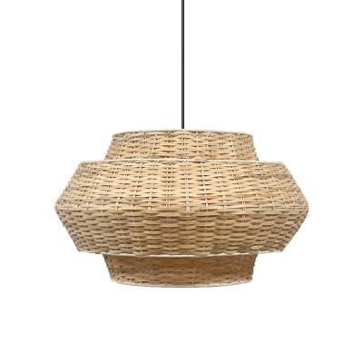 China Large Size Handwoven Light Shade Rattan Pendant Lamp,Natural Rattan Chandelier Lampshade Hotel Lobby Decorations for sale