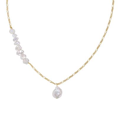 China CLASSIC Fine Jewelry Sterling Silver Jewelry Customized Gold Plated Jewelry Irregular Baroque Pearl Necklace for sale