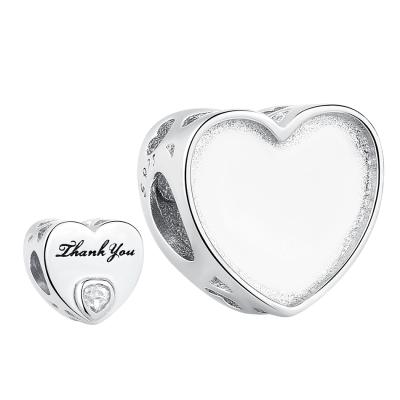 China Romantic 925 Sterling Silver Custom Photo Charm Thank You Heart Shape Beads Charm Bracelet DIY Fit Jewelry for sale