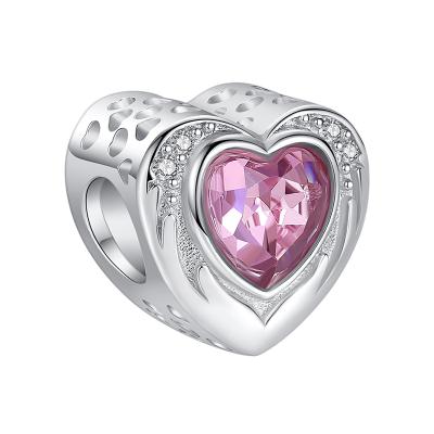 China Wholesale CLASSIC 925 Sterling Silver Pink CZ Heart Photo Heart Charm for DIY Bracelet Making for sale