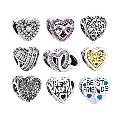 China Wholesale 925 Sterling Silver CZ Charm CLASSIC Heart Charm With Pink Enamel For DIY Bracelet&Necklace Making Free Customized for sale