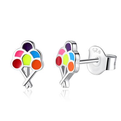 China Cute Fashion 100% 925 Sterling Silver Colorful Ice Cream Stud Earrings For Women Kids Silver Jewelry Gift for sale