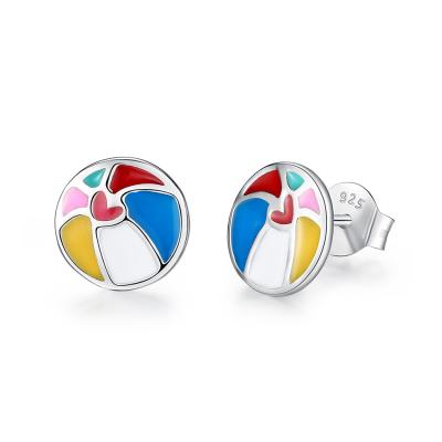 China Lovely Cute 100% 925 Sterling Silver Multicolor Enamel Ball Stud Earrings For Kid Silver Jewelry for sale