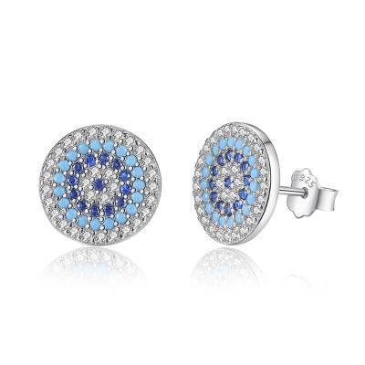 China Full Zircon High Quality CLASSIC Crystal Round Stud Earrings For Women's Wedding Sterling Silver Blue Eyes Earrings 925 for sale