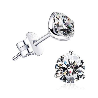 China CLASSIC 925 Sterling Silver Earrings 18K Gold Plated Silver Brilliant Cut Simulated Diamond CZ Stud Earrings for sale