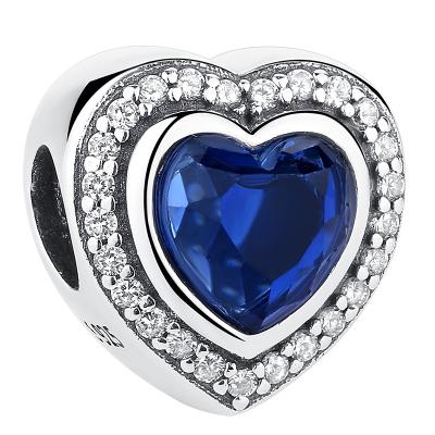 China CLASSIC fashion 925 Sterling Silver Sparkling Love Charm blue heart bead for bracelet charm jewelry making for sale