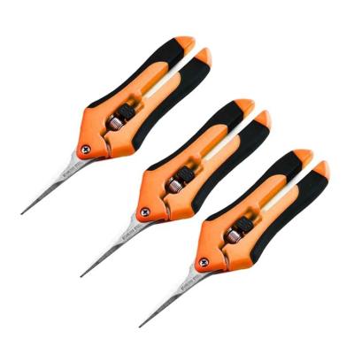 China High Quality Curved Anti-Slip Handle Hand Pruner Gardening Shears for Plating Steel Blades Orange Harvest Scissors Leave Stems for sale