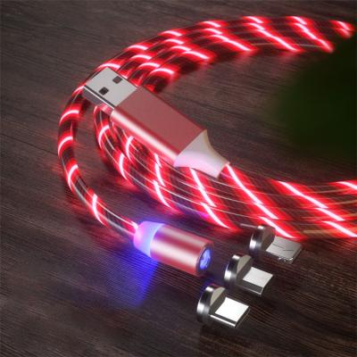 China Hot Sales LED Design Stripe Magnetic Data Cable Luminous LED Light Flow Mobile Phone Data Cable for sale