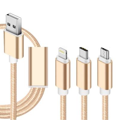 China Hot Speed ​​Factory Sale Light Fast Charging Nylon Braided for Type C 3 in 1 Mobile Phone Magnetic Charging Cable with Three Ports for sale