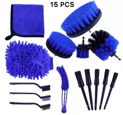 China Customized Soft Bristle Car Motorcycle Logo Plastic Handle 15PCS Auto Detailing Interior Cleaning Around Brush Car Cleaning Auto Wash Detailing Reading Brush for sale