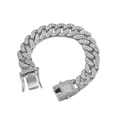 China Full Diamond Cuban Bracelet Men's CLASSIC trend hip-hop INS female cool simple style couple jewelry accessories wholesale for sale