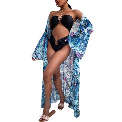 China European and American pure color high-grade swimwear women's bikini breathable three-piece swimsuit sheath long breathable blouse women for sale