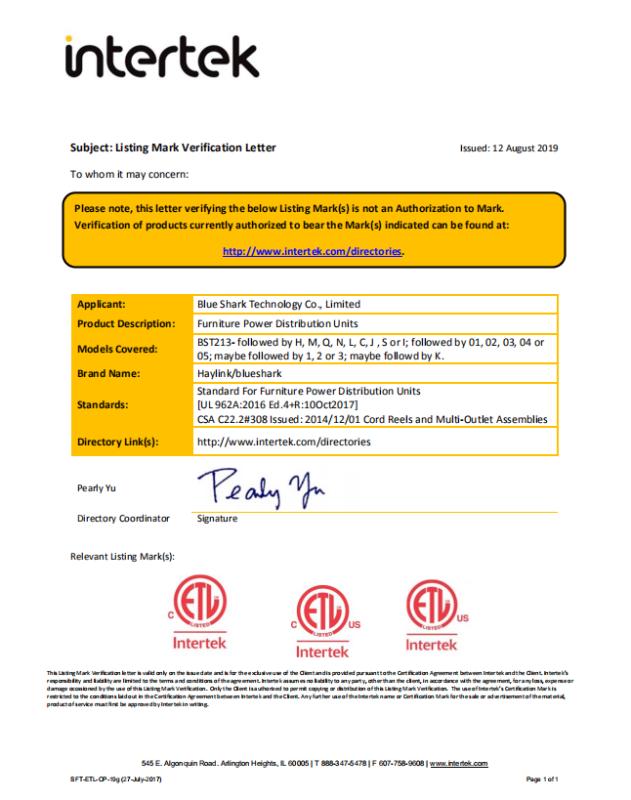 ETL - Dongguan Blue Shark Technology Co., Limited