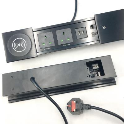 China Commercial Manufacturer of Office Furniture Table Top Mounted Sliding UK Plug UK Power Electrical Outlet with USB Data Wireless Charger for sale