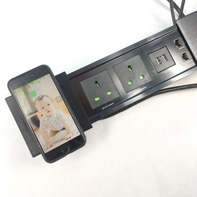 China With Sliding Cover Multimedia Conference Hidden Table Socket Outlet With Network Charger Desktop Wireless Power Sliding Socket for sale