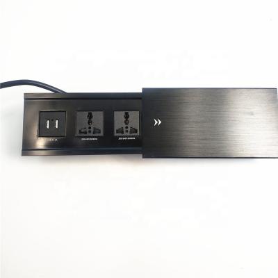 China Commercial Universal Outlet 2 USB Ports AC Outlet 2 Power Slider Outlet Home Hidden Embedded Desktop Sliding Multifunctional Desktop Box for sale