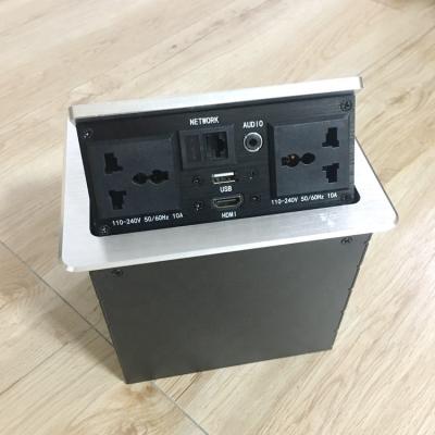 China Commercial Aluminum Alloy Built In Hydraulic Pop Up Power Outlet With Network Audio Ports For Meeting Room for sale