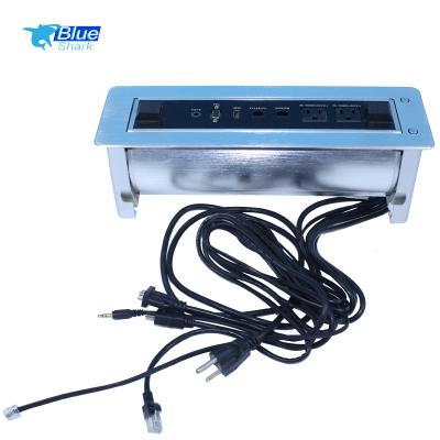 China Blue Shark Commercial Rotating Electric Desktop Power Outlet/Motorized Flip Up Tabletop Outlet for sale