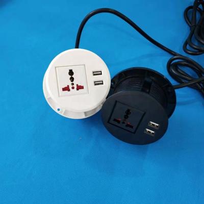 China Commercial Black White Universal Power Outlet Office Furniture Recessed In Desk Round Grommet Tabelto Socket With 1 AC Outlet 2usb Charging for sale