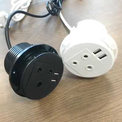 China Dual USB Ports Office Furniture Power Bar Diameter Hole Filling Size 80mm Power Grommet With South African 2USB Power Charger for sale