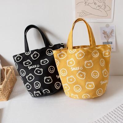 China 2023 canvas bucket spring portable style small handbag simple and soft printed handbag for sale