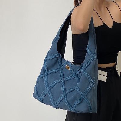 China New Fashion Denim Women's Bag Customized Street Tassels Portable Canvas Large Capacity Tote Bag Casual Shoulder Bag for sale