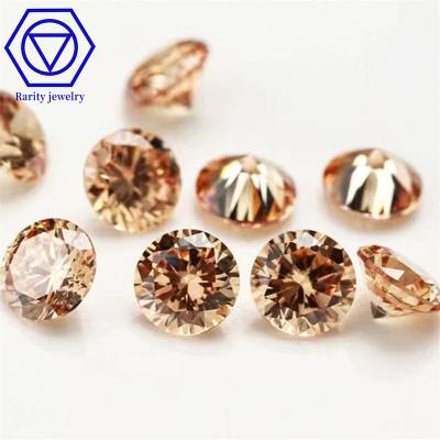 China Wholesale Color or Grade 5A CZ Champagne Cubic Zirconia Round Brilliant Jewelry 0.7-8mm Fire Rarity Cut Zirconia Jewelry for sale