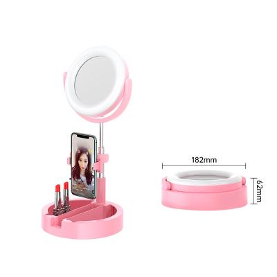 China 2000mAh 7inch USB Rechargeable Foldable Led Makeup Mirror Phone Holder Ring Light for sale