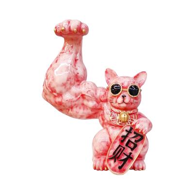 China China Muscle Creative Pink Arm Lucky Cat Resin Open Wealth Cat Statue For Home Decoration for sale