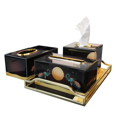 China Art Decor Hot Sale Creative With Patterns Acrylic Rectangle Storage Tissue Box for sale