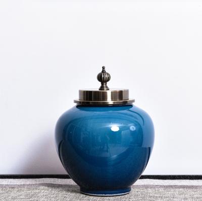 China Modern Blue Ceramic Table Decoration Vase Hotel Decoration Ceramic Flower Vase for sale