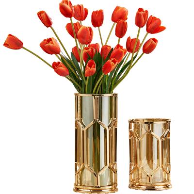 China Art Decor Newly Glass Jar Flower Vase Metal Labyrinth Hydroponic Vase For Home Decoration for sale