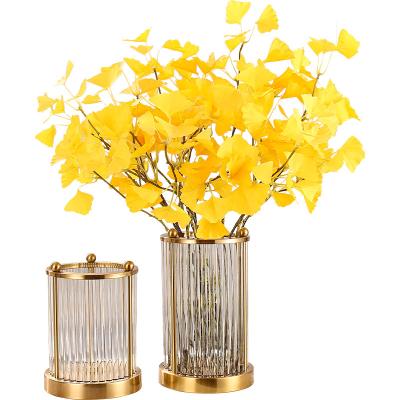 China Art Decor JUYI Home Decorative Glass Opens Protective Crystal Frame Metal Vase Crystal Column Glass Vase for sale