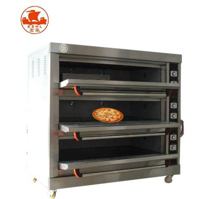 China Electric Bread Bakery Machine Bakery Equipment And Gas 3 Decks 6 Trays And 9 Trays Commercial Pizza Oven for sale