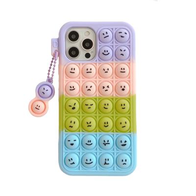 China Anti-fall compression sensory silicone mobile cell phone bags and cases bubble fidgety person lift cute face for iphone 11 12 pro max for sale