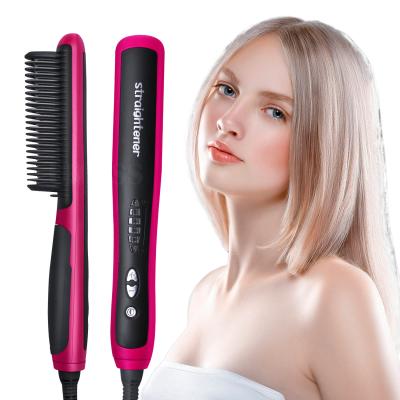 China Dual Voltage Factory Price Ceramic Heating Women Hair Straightener Brush LCD Display Show Anti Scald Men Beard Straightening Comb for sale