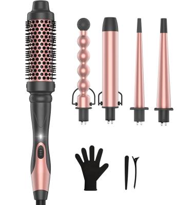 China New Ceramic High Quality 5 in 1 Ceramic Hair Curler LCD Display 110-220V Salon Hair Hesitate Curling Iron Wand Set for sale