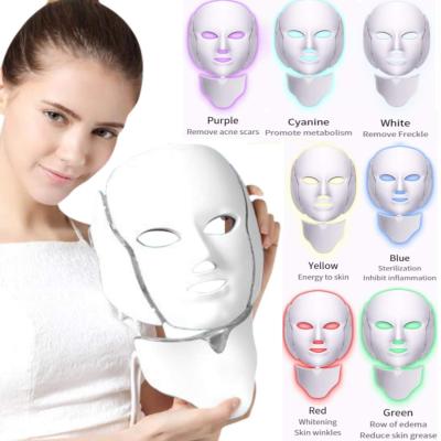 China Skin Tightening 7 Photon Colors LED Face Mask Machine Use Skin Care PDT Light Therapy Facial Massage And Neck Home Mask for sale